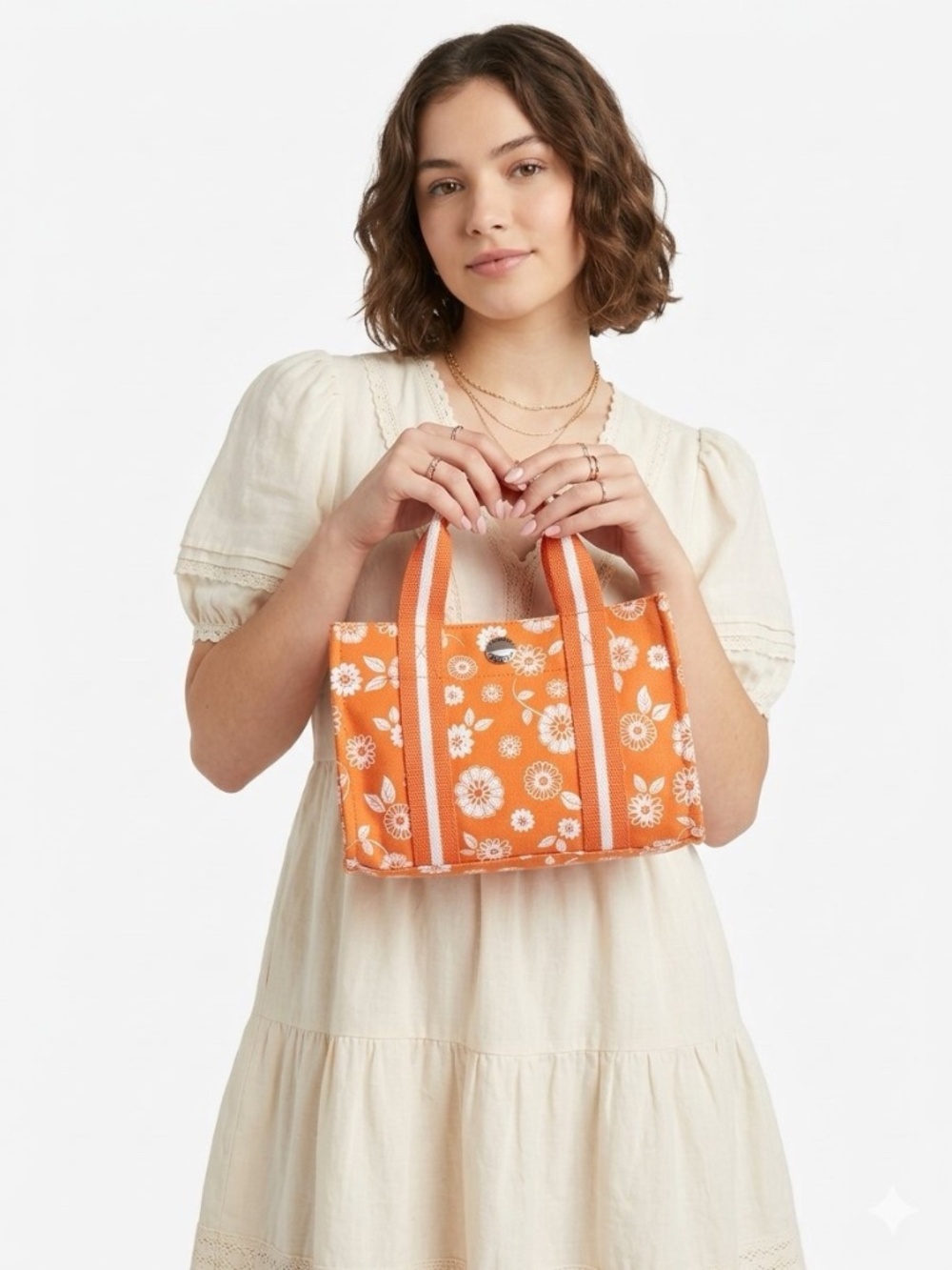 Vtg Tommy Hilfiger Orange Daisy Mini Canvas Tote Bag Handbag Preppy Y2K Twee